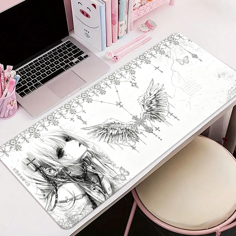 Keyboard Gaming Black - Leather Mousepad Black White Anime Aesthetics